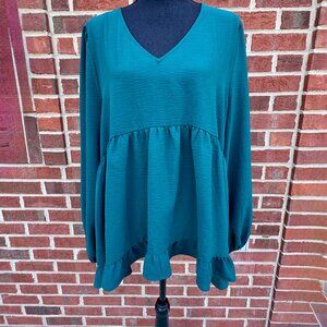 Mittoshop Vneck Babydoll Top Womens Size 1X Green Flowy Romantic